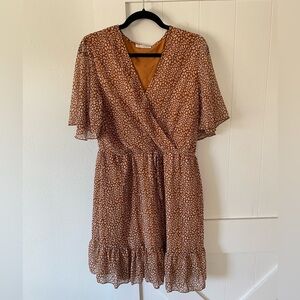 Chic Brown Patterned Midi Dress